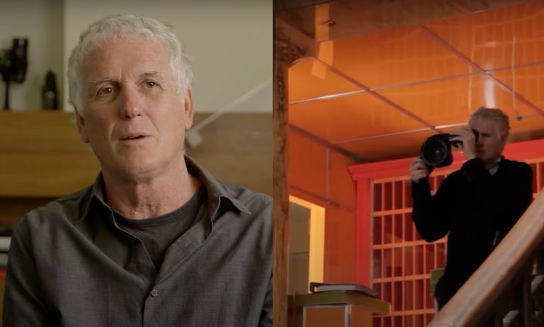 Robert Yeoman ASC in two split images; in one he is talking, in the other he is using a camera
