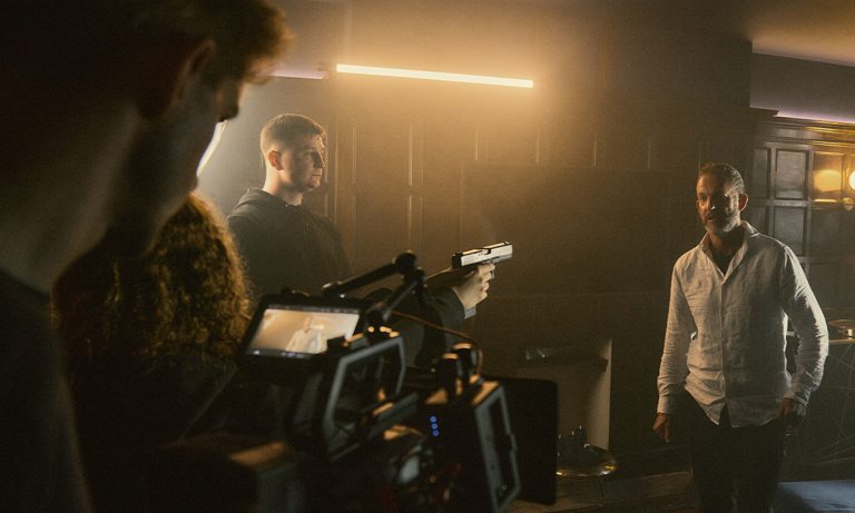 Film crew shooting on set