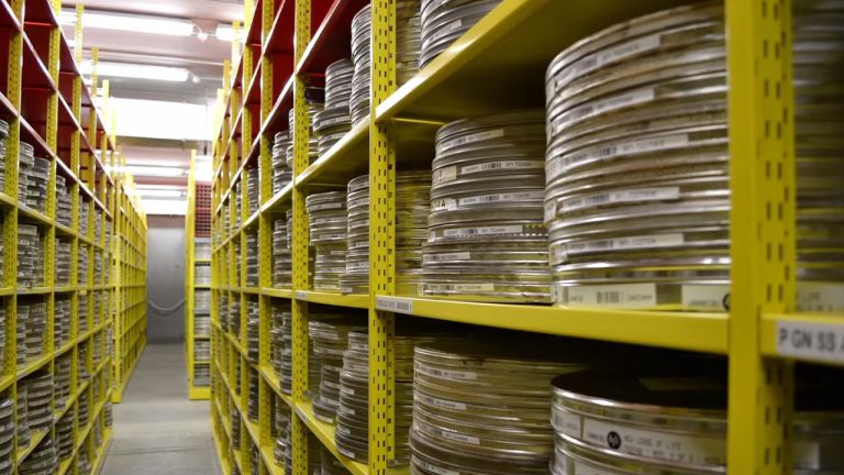 Reels of film inside the BFI archive