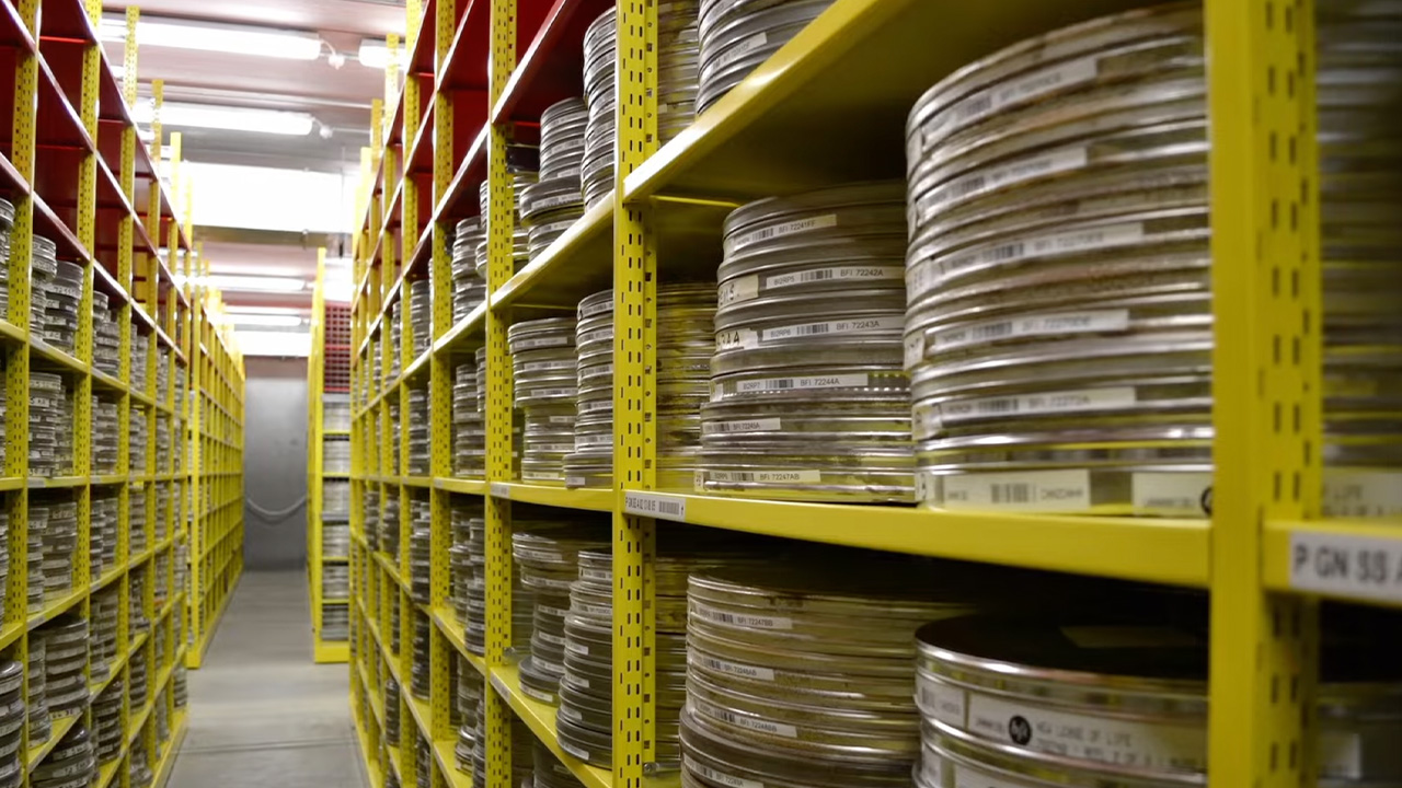Reels of film inside the BFI archive
