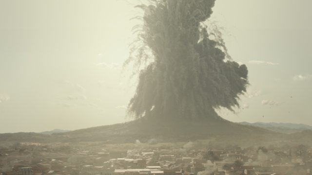 An explosion from a volcano in Pompeii